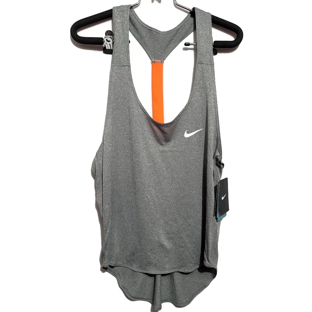 nike dri fit gray and orange tank top racer back